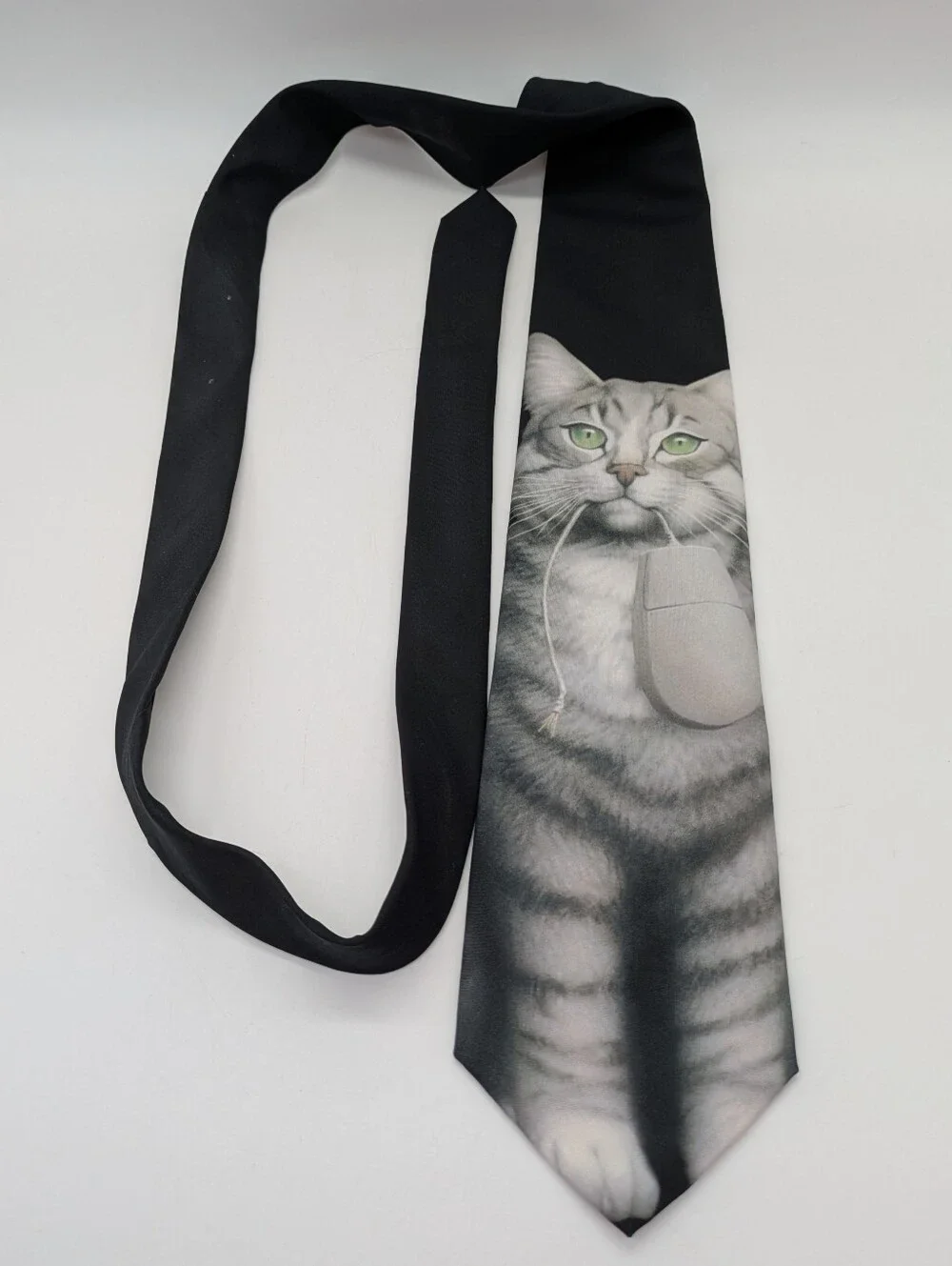 Vintage Ralph Marlin Black White Cat Mouse Novelty Computer Joke Mens Neck Tie